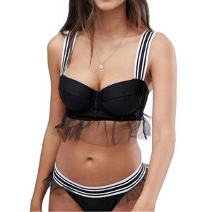 Mesh Tulle Bikini Set – Black/White Cupped Top & Hipster Bottoms ASOS (Size S)